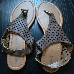 indigo soul Brown Laser-Cut Thong Sandals